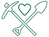 Volunteer Vacation Icon with heart and trail tools