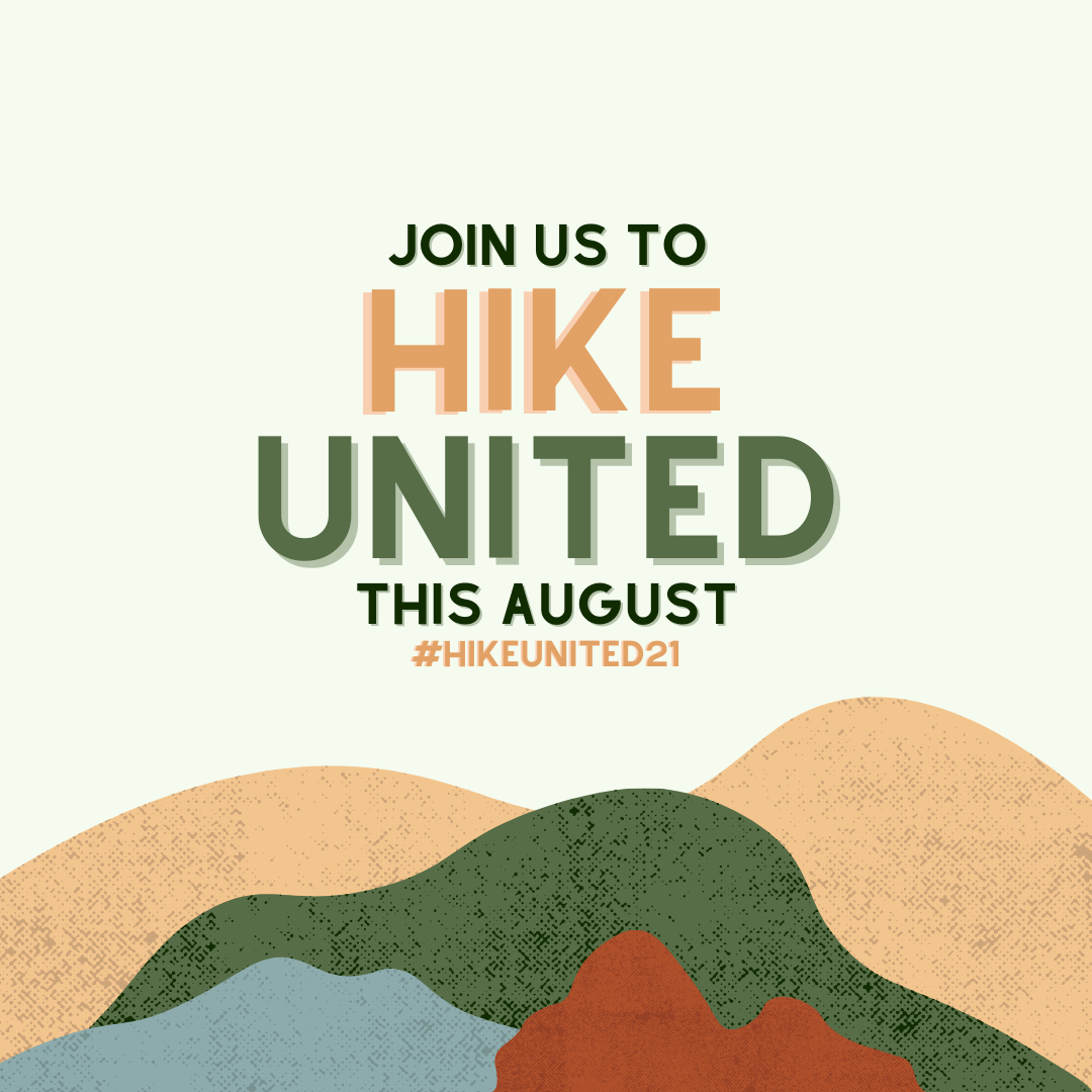 Text: "Join us to Hike United This August #HikeUnited21"