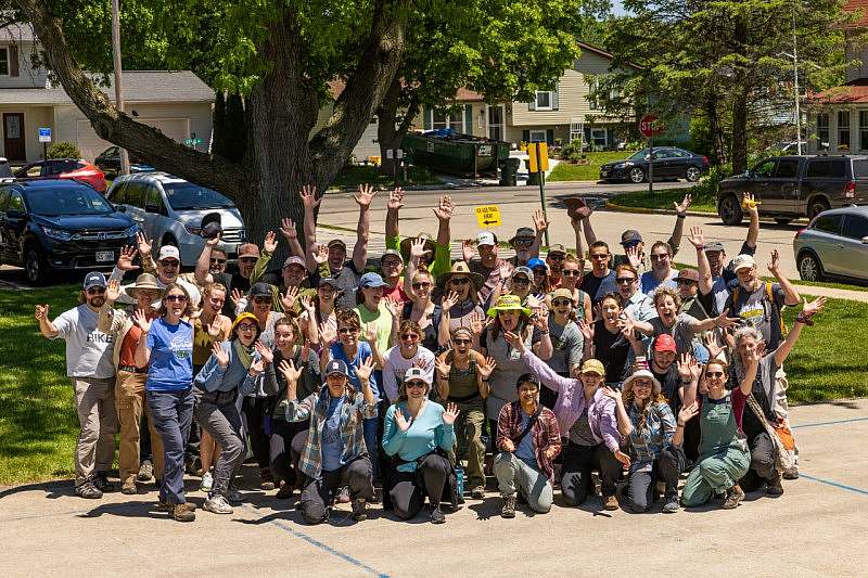 The Duluth Crew pose for a silly group shot a the trailhead