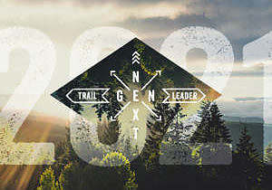 2021 NextGen graphic FB NextGen Trail Leader 2021 graphic over a cloudy sunset and evergreen forest